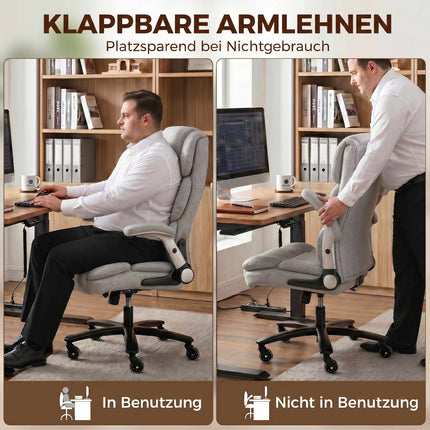 Bürostuhl, aufblasbare Lordosenstütze, hochklappbare Armlehnen, Hellgrau