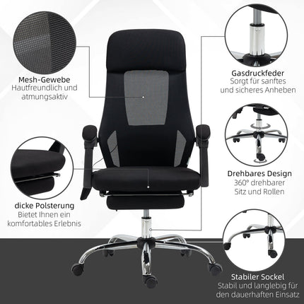 Office chair with massage, tilt and footrest - Mesh fabric