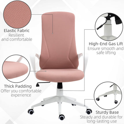 Ergonomická růžová kancelářská židle, výškově nastavitelná, strečová látka