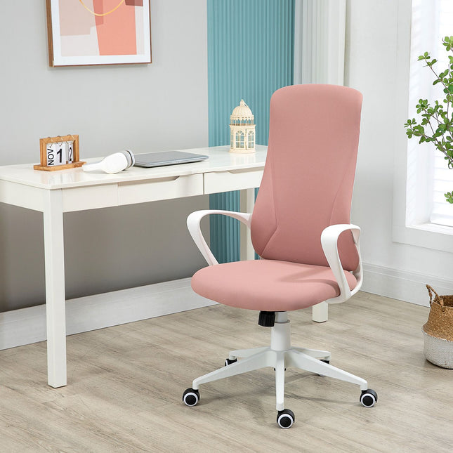 Ergonomická růžová kancelářská židle, výškově nastavitelná, strečová látka