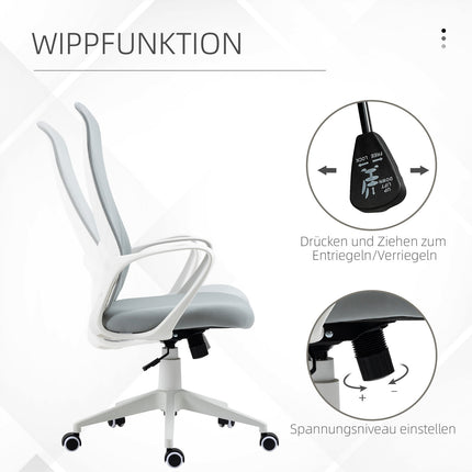 Chaise de bureau pivotante, réglable en hauteur, ergonomique, tissu extensible, gris clair