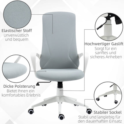 Chaise de bureau pivotante, réglable en hauteur, ergonomique, tissu extensible, gris clair