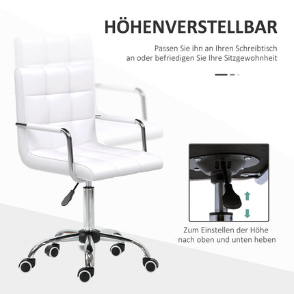 Weißer verstellbarer Bürostuhl - drehbar, Metallgestell, PU-Leder