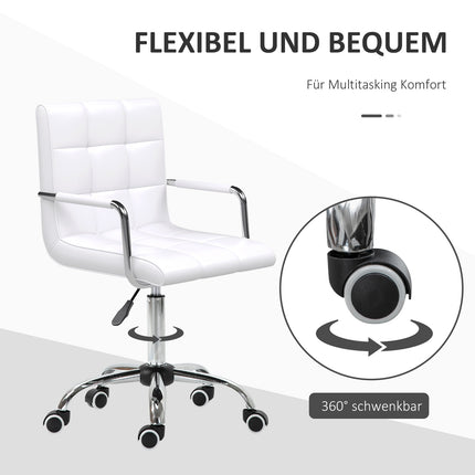 Weißer verstellbarer Bürostuhl - drehbar, Metallgestell, PU-Leder