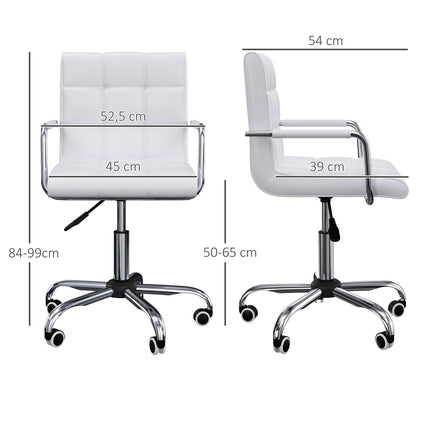 Weißer verstellbarer Bürostuhl - drehbar, Metallgestell, PU-Leder