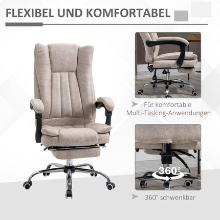 Bureaustoel Draaistoel Bureaustoel Met Ligfunctie Voetsteun In Hoogte Verstelbaar Microvezel Beige + Zwart + Zilver 63 X 71 X 110-118 Cm
