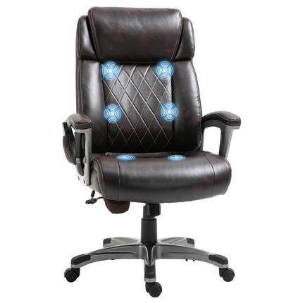 Ergonomischer Drehbürostuhl, 6-Punkt-Massage, braunes Leder