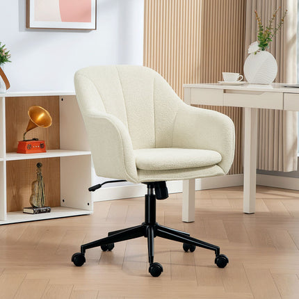 Bürostuhl, Samt-Optik, geschwungene Rückenlehne, Beige