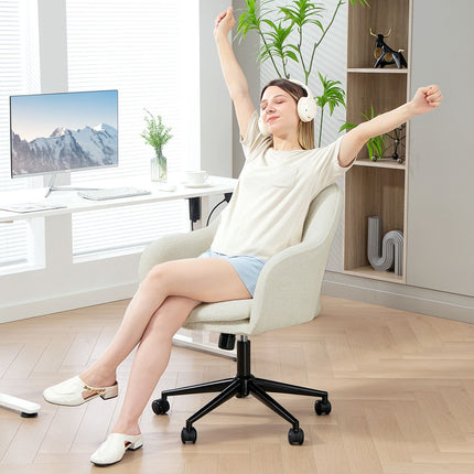 Bürostuhl, Samt-Optik, geschwungene Rückenlehne, Beige