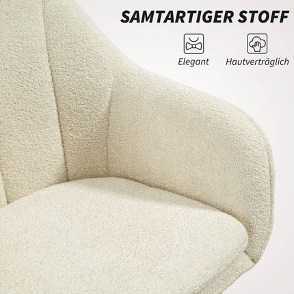 Bürostuhl, Samt-Optik, geschwungene Rückenlehne, Beige