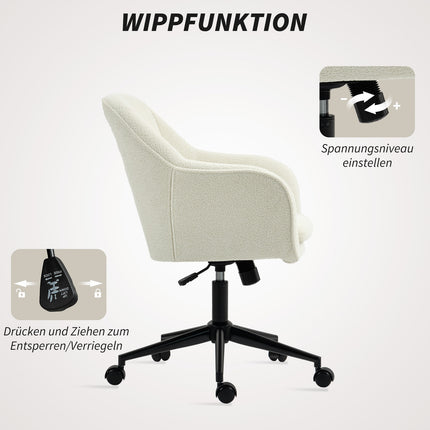 Bürostuhl, Samt-Optik, geschwungene Rückenlehne, Beige