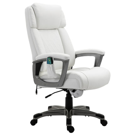 Bureaustoel Met 6 Massagepunten Ergonomische Draaistoel Met Gebogen Hoofdsteun En Armleuning Verstelbaar Kunstleer Wit 70X76,5X114-124 Cm