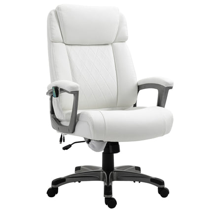 Bureaustoel Met 6 Massagepunten Ergonomische Draaistoel Met Gebogen Hoofdsteun En Armleuning Verstelbaar Kunstleer Wit 70X76,5X114-124 Cm