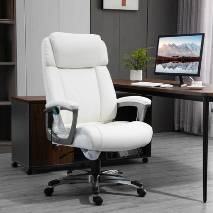 Bureaustoel Met 6 Massagepunten Ergonomische Draaistoel Met Gebogen Hoofdsteun En Armleuning Verstelbaar Kunstleer Wit 70X76,5X114-124 Cm