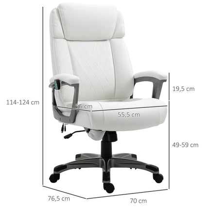 Bureaustoel Met 6 Massagepunten Ergonomische Draaistoel Met Gebogen Hoofdsteun En Armleuning Verstelbaar Kunstleer Wit 70X76,5X114-124 Cm