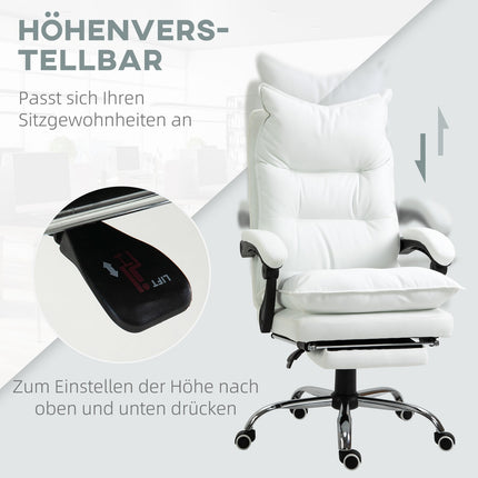 Bürostuhl aus weißem Kunstleder mit Fußstütze, höhenverstellbar