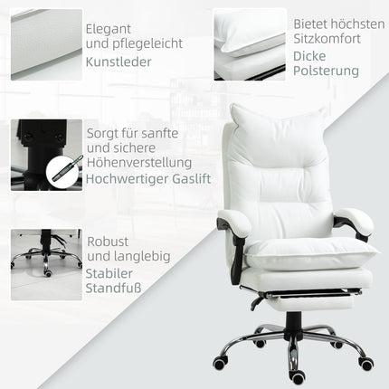 Bürostuhl aus weißem Kunstleder mit Fußstütze, höhenverstellbar