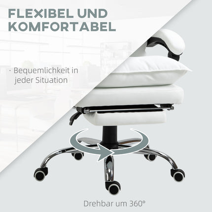 Bürostuhl aus weißem Kunstleder mit Fußstütze, höhenverstellbar