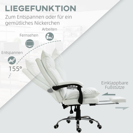 Bürostuhl aus weißem Kunstleder mit Fußstütze, höhenverstellbar