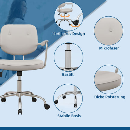 Chaise de bureau pivotante aspect similicuir, roulettes, hauteur réglable de 82 à 92 cm, charge maximale de 120 kg, beige