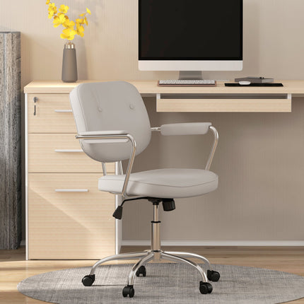 Chaise de bureau pivotante aspect similicuir, roulettes, hauteur réglable de 82 à 92 cm, charge maximale de 120 kg, beige