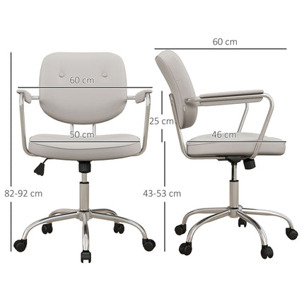 Chaise de bureau pivotante aspect similicuir, roulettes, hauteur réglable de 82 à 92 cm, charge maximale de 120 kg, beige