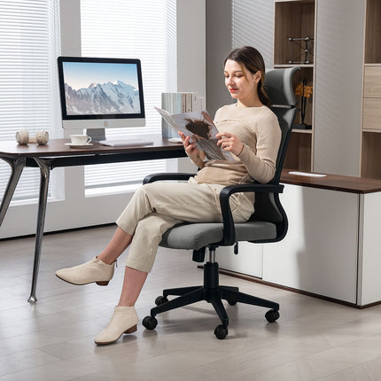 Bürostuhl mit verstellbarer Höhe, Rollen, Armlehnen, Grau