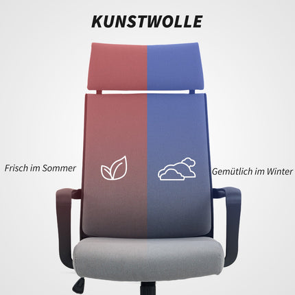 Bürostuhl mit verstellbarer Höhe, Rollen, Armlehnen, Grau