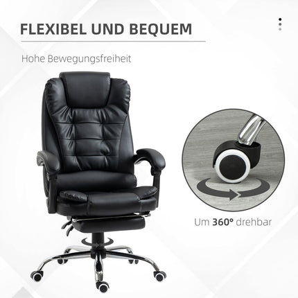 Office Chair with Footrest, Adjustable Backrest, Black