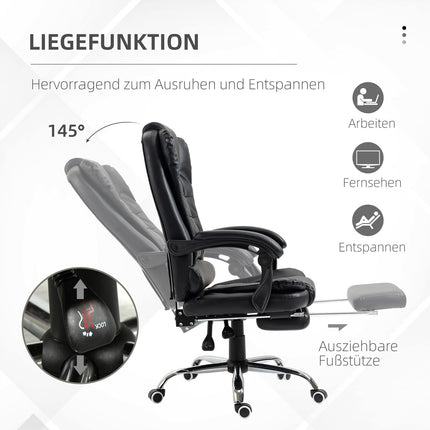 Office Chair with Footrest, Adjustable Backrest, Black
