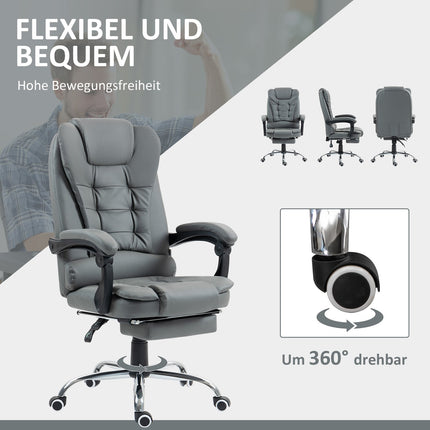 Bürostuhl mit Fußstütze, verstellbarer Rückenlehne, Grau
