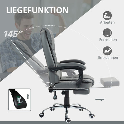 Bürostuhl mit Fußstütze, verstellbarer Rückenlehne, Grau