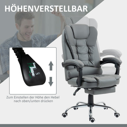 Bürostuhl mit Fußstütze, verstellbarer Rückenlehne, Grau