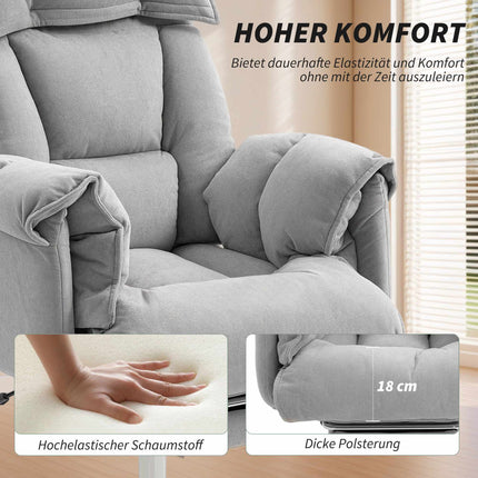 Office Chair with Footrest, Adjustable Recline, Grey Velvet
