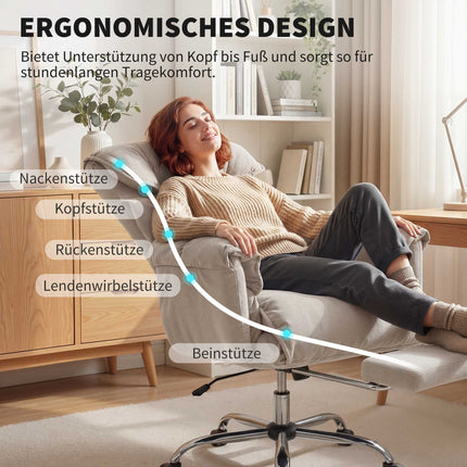 Office Chair with Footrest, Adjustable Recline, Grey Velvet