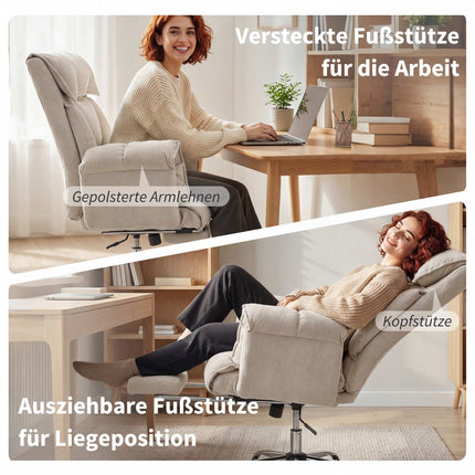 Office Chair with Footrest, Adjustable Recline, Grey Velvet