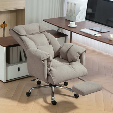 Office Chair with Footrest, Adjustable Recline, Grey Velvet