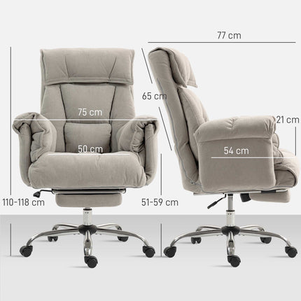 Office Chair with Footrest, Adjustable Recline, Grey Velvet