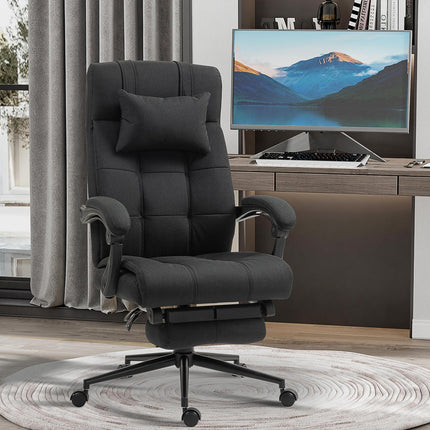 Bürostuhl mit Fußstütze, ergonomischer Drehstuhl, Schwarz
