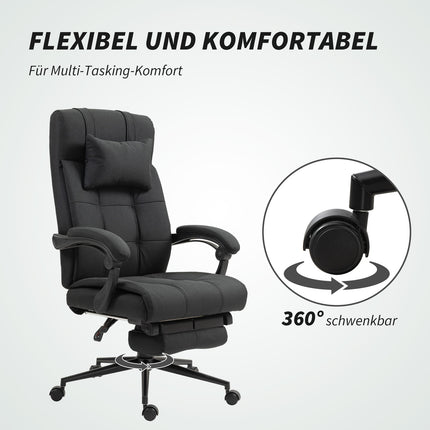 Bürostuhl mit Fußstütze, ergonomischer Drehstuhl, Schwarz
