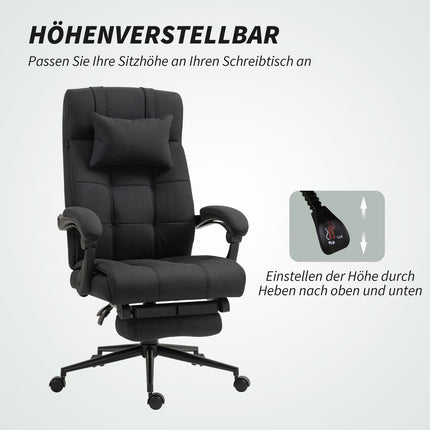 Bürostuhl mit Fußstütze, ergonomischer Drehstuhl, Schwarz