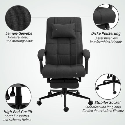 Bürostuhl mit Fußstütze, ergonomischer Drehstuhl, Schwarz