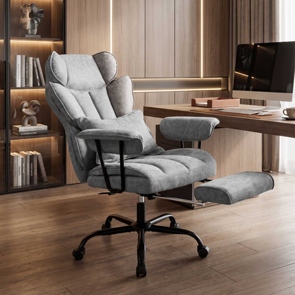 Office Chair with Massage, Heat, Footrest, Lumbar Support, Grey