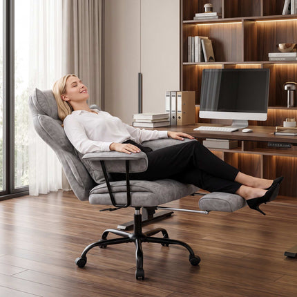Office Chair with Massage, Heat, Footrest, Lumbar Support, Grey