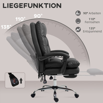 Bureaustoel met massage, verwarming, verstelbaar, zwart, 65x72x109-117cm