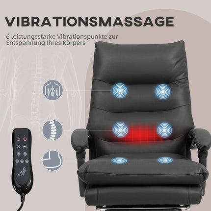 Bureaustoel met massage, verwarming, verstelbaar, zwart, 65x72x109-117cm