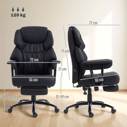 Office Chair with Massage, Recline & Footrest, Black Leather