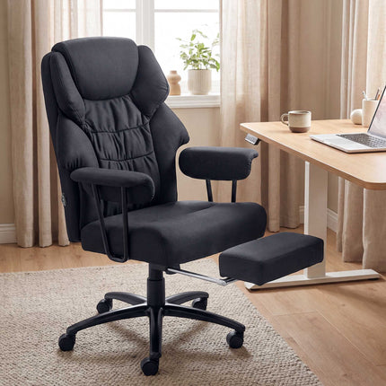 Office Chair with Massage, Recline & Footrest, Black Leather