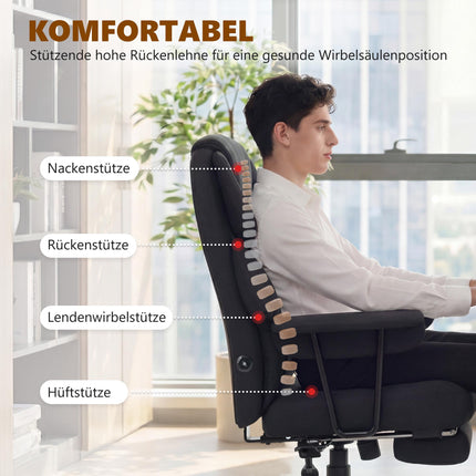 Office Chair with Massage, Recline & Footrest, Black Leather