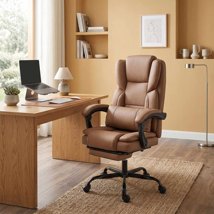 Office Chair with Pet-Friendly Leather, Footrest, Adjustable, Brown
